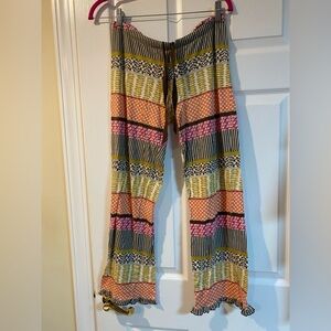 Fun lightweight multi-patterned pajama bottoms elastic waist ruffle hem